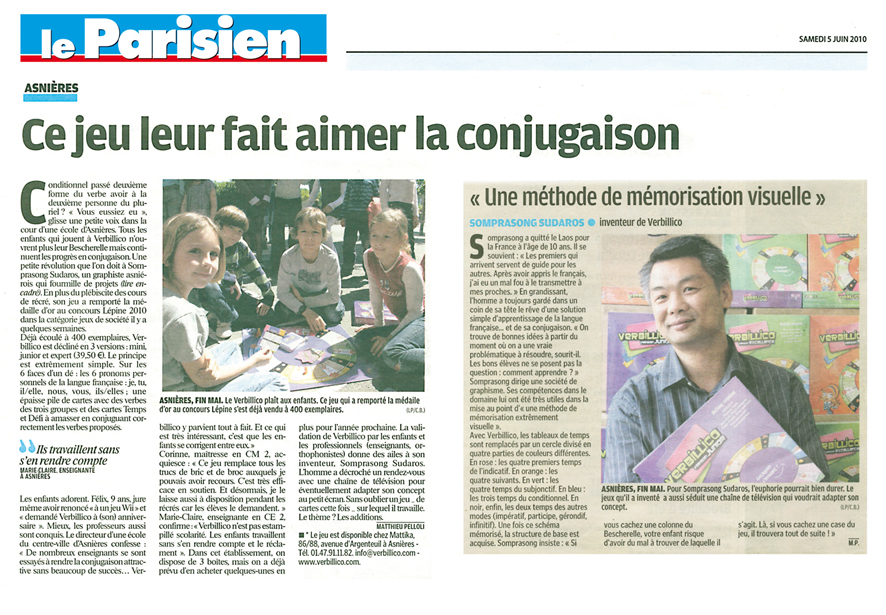 Verbilico &agrave; l'honneur dans le Parisien : ce jeu leur fait aimer la conjugaison