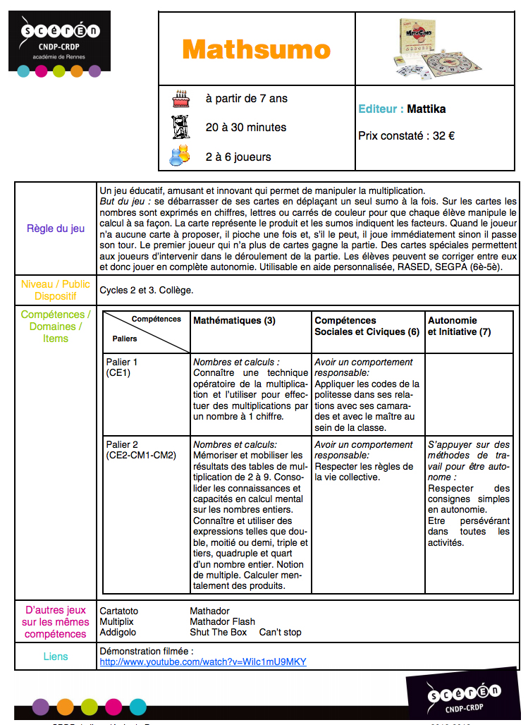 MathSumo en s&eacute;lection au SCEREN - CNDP-CRDP de Rennes